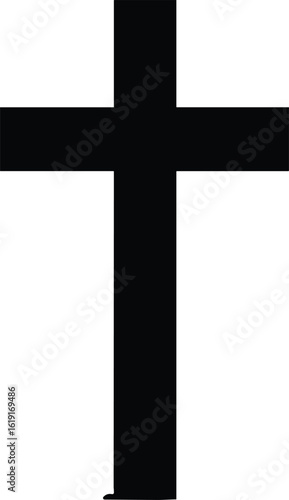 Black religious cross silhouette, spiritual Christian symbol, cad drawing flat vector illustration, isolated icon, faith design, minimal artwork, outline