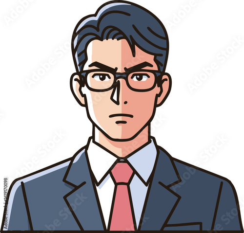Japanese Anime Style Flat Design Intelligent Businessman