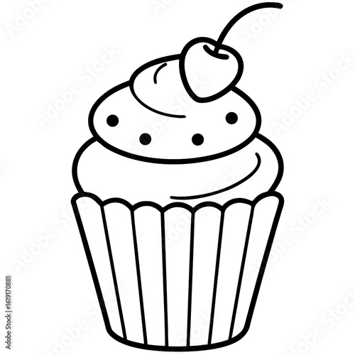 Hand-drawn cupcake with frosting and cherry on top  