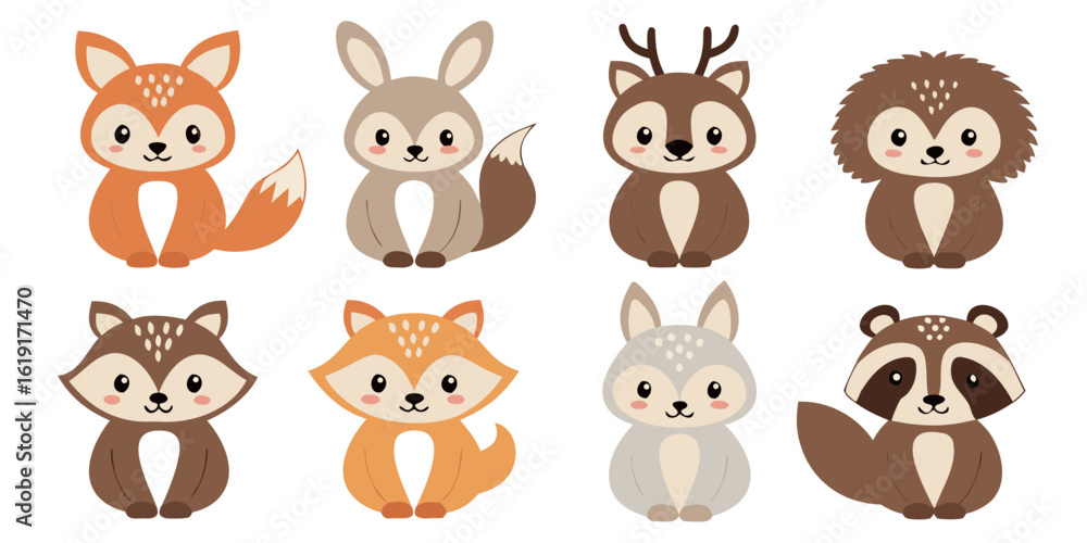 Woodland creatures in soft natural colors rabbit deer Woodland creatures in soft natural colors rabbit deer