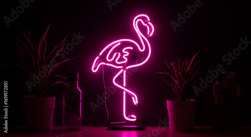 Radiant Flamingo A Neon Glow of Tropical Elegance and Modern Light