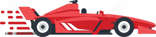 A red Formula One race car speeds forward, indicated by motion blur lines behind the rear wheel.