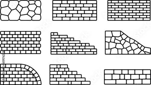 Collection of brick and stone wall patterns and stairs Keywords: brick, stone, wall, pattern