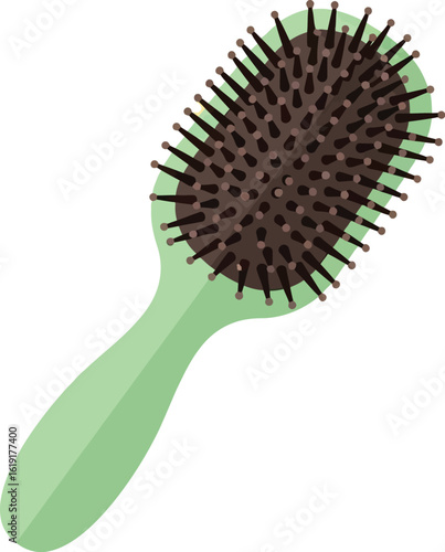 A mint green hairbrush with brown bristles, isolated on a white background, angled slightly.