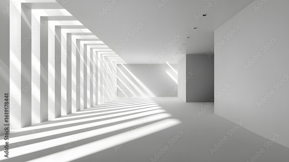 A sunlit, minimalist architectural hallway. A sunlit, minimalist architectural hallway.