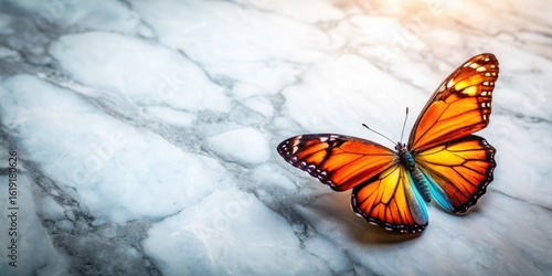 Butterfly Dance Flat Lay: Marble Surface Product Photography, Clean Aesthetic, Deep Focus