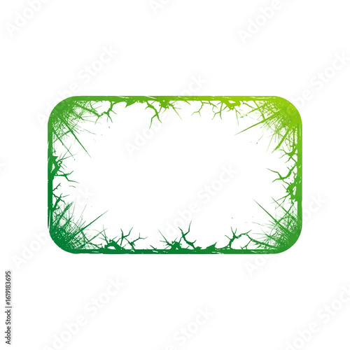 Distressed green gradient rectangular frame with rounded corners and intricate cracked spiky edge design on white background