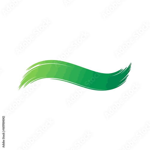 Dynamic green wavy brush stroke illustration featuring a smooth color gradient, creating an organic flowing design element.