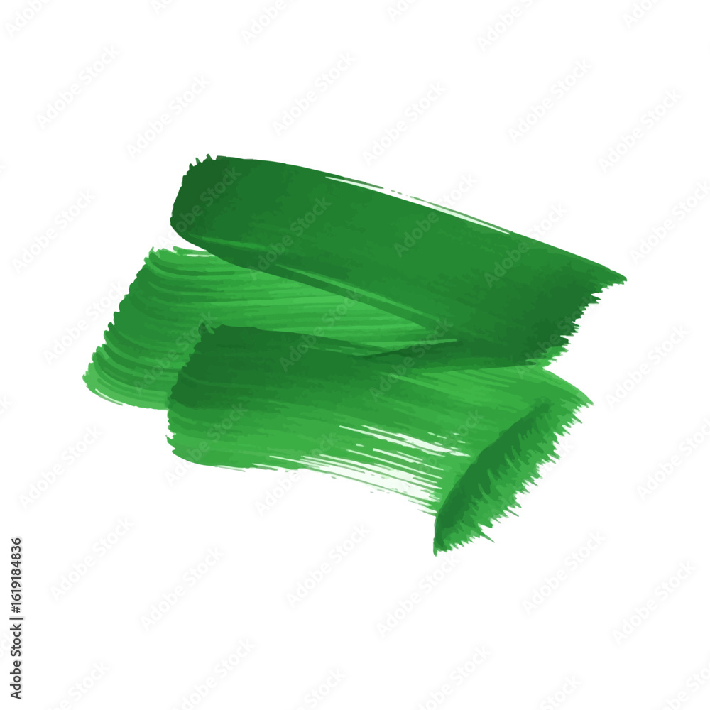 Fototapeta premium Vibrant green paint brush strokes creating an abstract texture on a clean white background, a dynamic artistic element