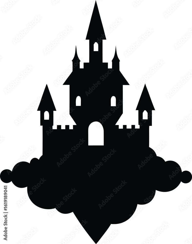 Obraz premium floating castle above clouds vector art illustration