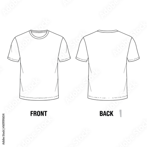 Vector art of front and back view of a blank white tshirt, isolated on a white background