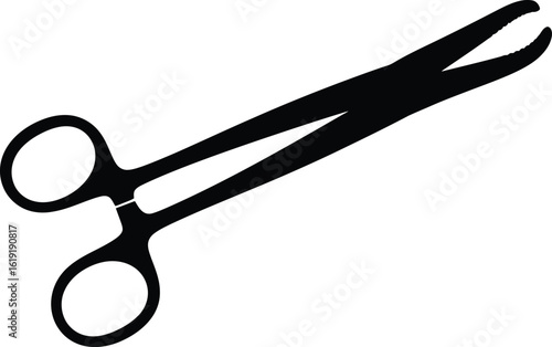 Black Silhouette of Surgical Forceps on White Background surgical instrument medical tool
