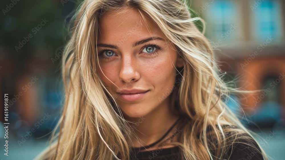 Beautiful Blonde Woman with Blue Eyes. Perfect for stock footage related to beauty, fashion, portraits, lifestyle, and personal identity. Beautiful Blonde Woman with Blue Eyes. Perfect for stock footage related to beauty, fashion, portraits, lifestyle, and personal identity.