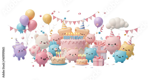 birthday cake with balloons