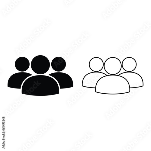 Vector art of a simple graphic icon representing a group of people, shown in both black and white outlines