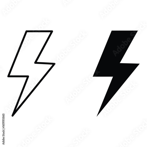 Free Download Vector art of two lightning bolt symbols, one outlined in white and one solid black, displayed against a white background - GFXLoad