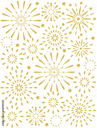 金色のイメージの花火の壁紙のイラスト　縦型バージョン