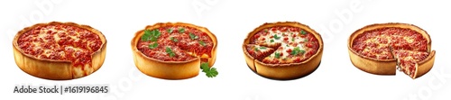 Set of chicago deep dish pizza isolated on transparent background.