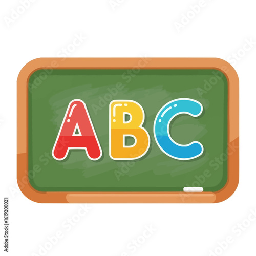 Green school chalkboard with a wooden frame and vibrant, cartoonish ABC letters.
