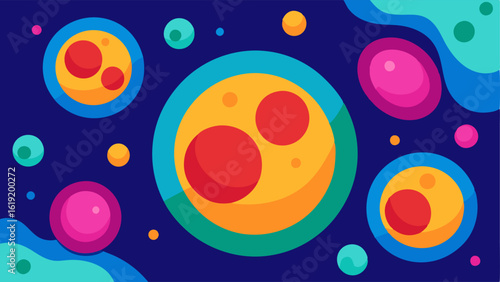 Cell Regeneration A stylized depiction of cells replicating with vibrant colors to represent healthy youthful cells rejuvenating.