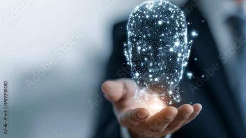 The Future of AI:  A Hand Holding Digital Intelligence