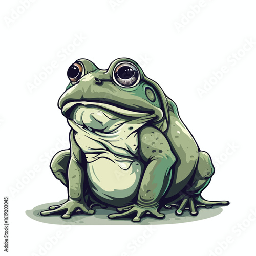 Cartoon Frog with Large Eyes and Detailed Skin Sitting Patiently
