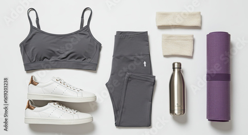Yoga and Fitness Apparel and Accessories Flat Lay.