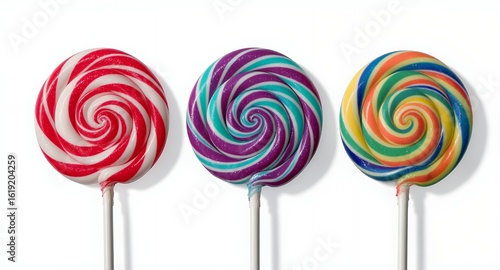 Colorful Swirl Lollipops on White Background