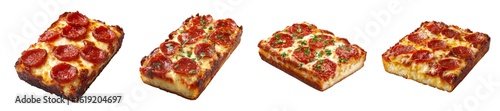 Set of detroit style pizza isolated on transparent background.