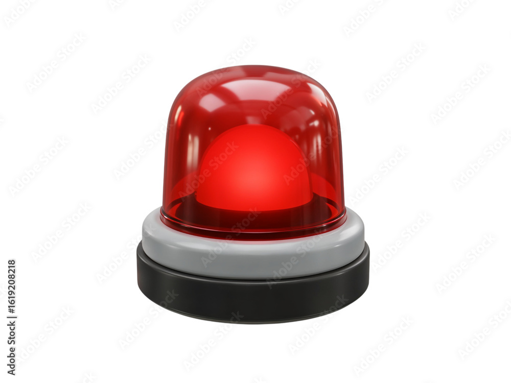 A single red emergency warning beacon light with a clear plastic dome and a grey and black base isolated on transparent background A single red emergency warning beacon light with a clear plastic dome and a grey and black base isolated on transparent background