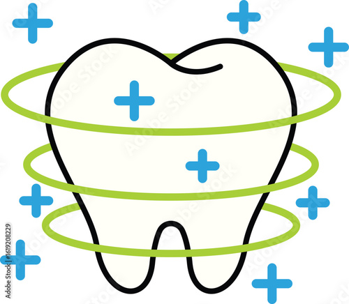 Tooth with protection and plus signs
