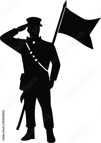 saluting soldier flag silhouette military veteran patriotism armed forces clipart vector design illustration