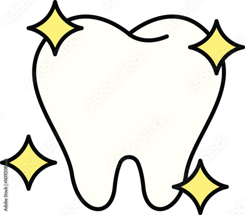 Clean white tooth with shiny sparkles