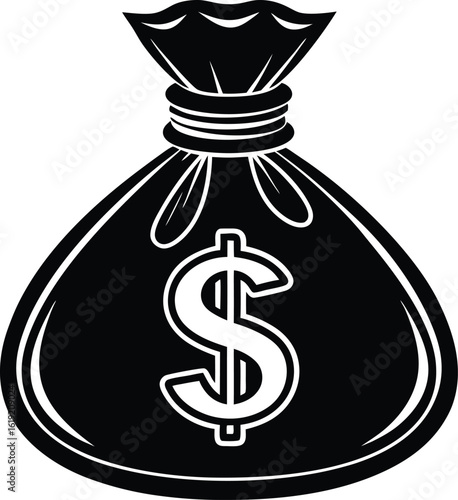 vector illustration for a money bag with a golden dollar sign in flat design style isolated on white background