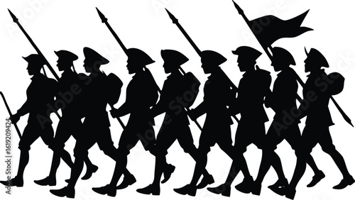 Troop Marching Silhouette Vector Elements Illustration for Military Clipart and Design