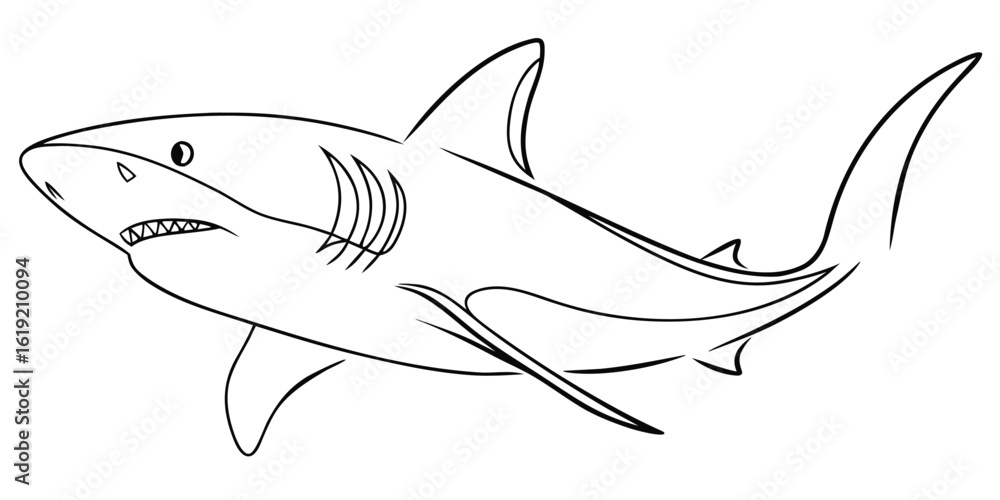 Obraz premium Minimalist continuous line art drawing of a shark swimming perfect for marine life themes and ocean inspired designs