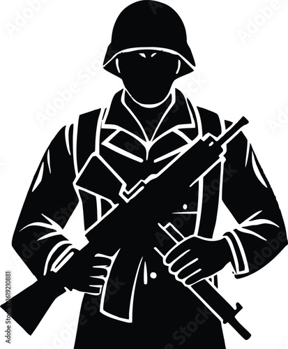 Army soldier silhouette vector graphic clipart isolated illustration for military design