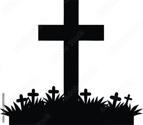 Battlefield cross silhouette vector illustration for military remembrance and memorial clipart