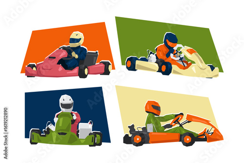 Kart racer character illustration. Race, sport, vehicle. Flat vector cartoon style.