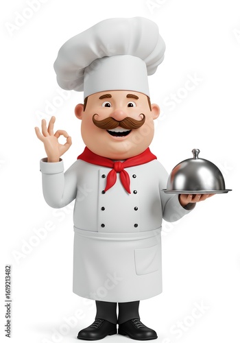 Wallpaper Mural Illustration of Chef Holding Silver Tray and Gesturing OK Sign Torontodigital.ca