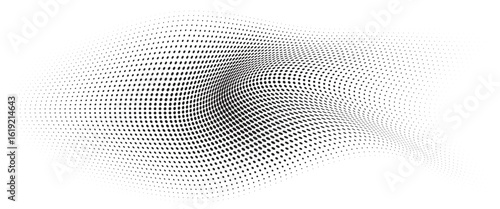 Flowing Wave Dot Halftone Pattern: Curve Gradient Shape on Transparent Background. Suitable for AI, Tech, Network, Digital, Science, and Technology Themes.