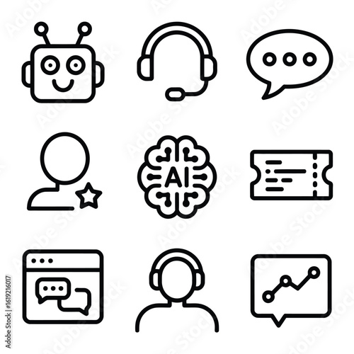 Robot head chat bubble brain user ticket support agent graph icon vector