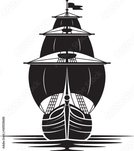 Majestic tall ship silhouette sailing through calm waters