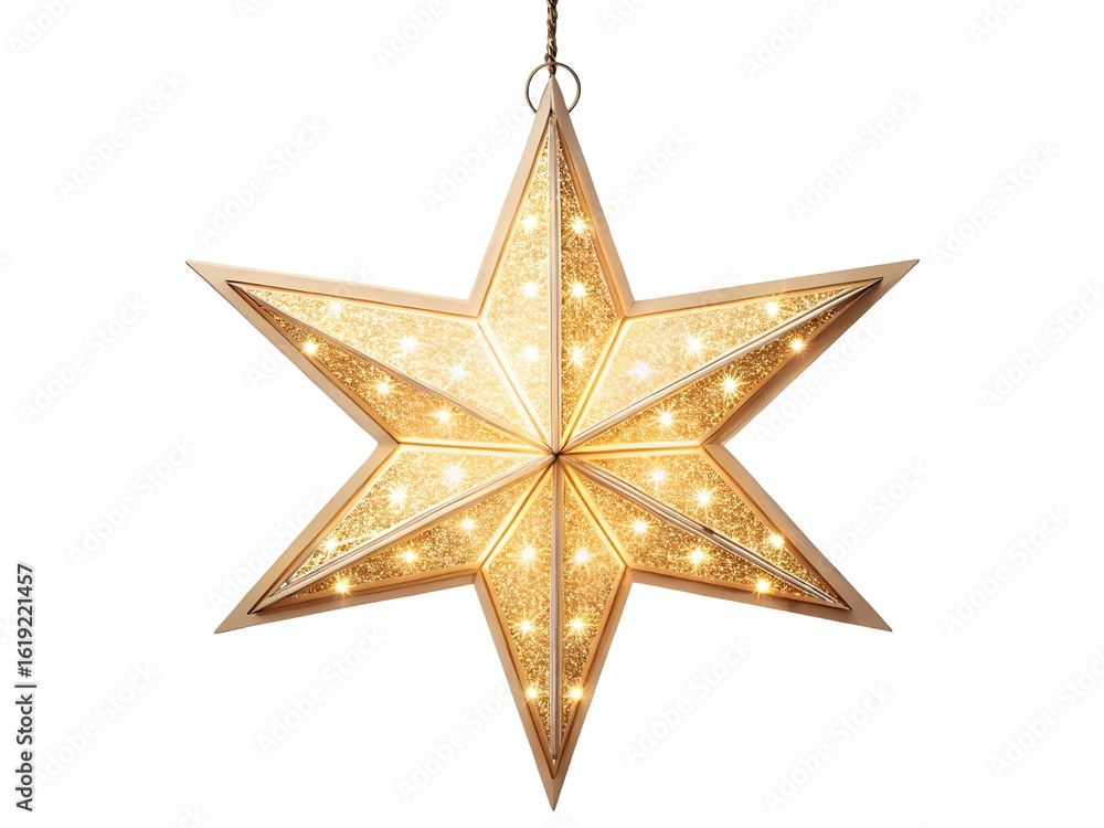 Fototapeta premium Illuminated golden six pointed star hanging decoration