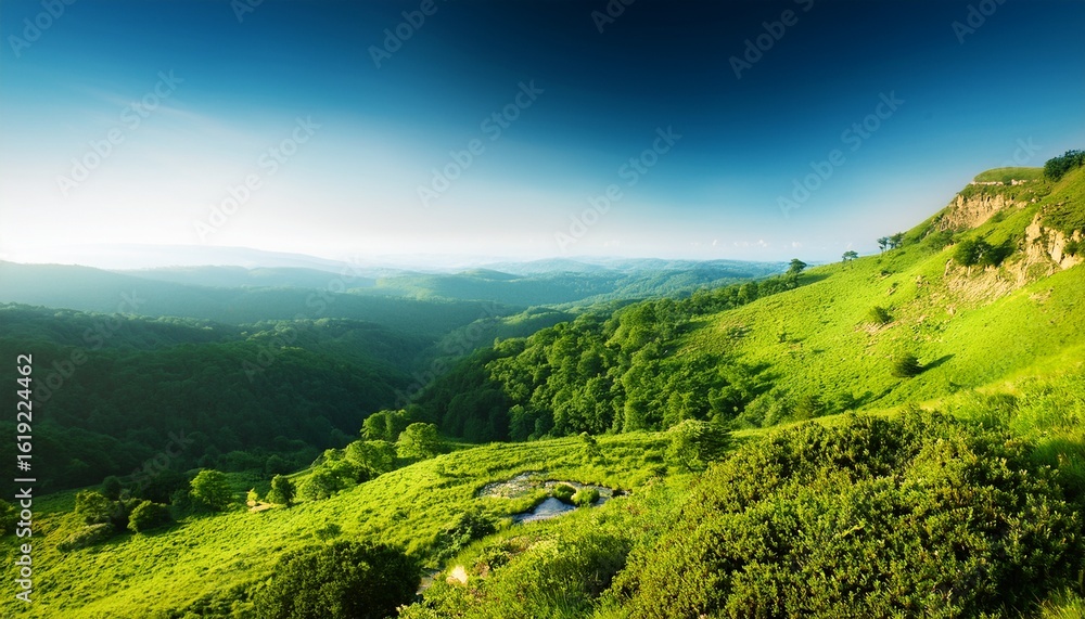 Obraz premium pristine nature flat lay wide angle landscape photography bold high contrast copy space