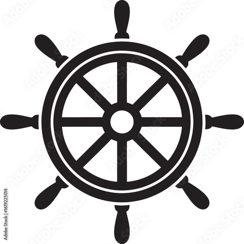 Classic black nautical ship s wheel icon with eight spokes
