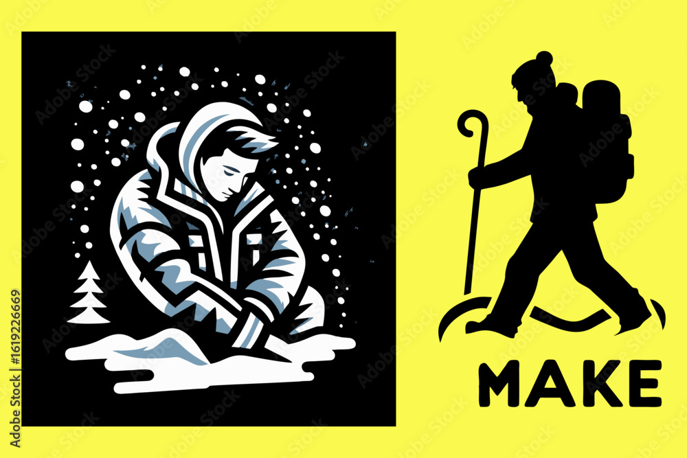 Fototapeta premium This is the Shillouet climber mascot logo, suitable for use in climbing company logo designs, sports equipment, climbing, raincoats, adventure equipment, stickers, banners, shoes, jackets, t-shirts