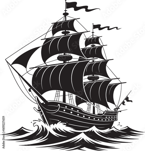 Majestic tall ship sails through turbulent ocean waves