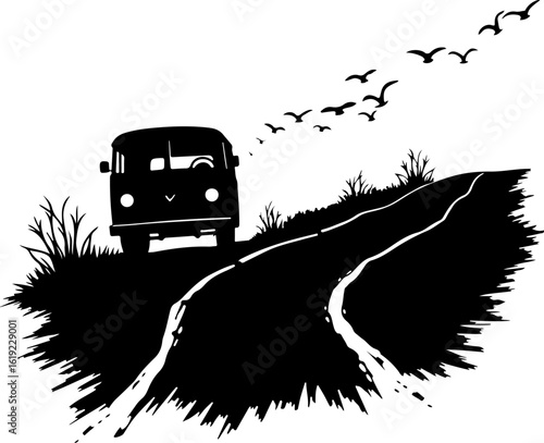 vector illustration of a bus, bus, car, transport, transportation, travel, vehicle, road, vector, coach, van, isolated, illustration, tour, vintage, city, auto, public, red, old, cartoon, retro, passe