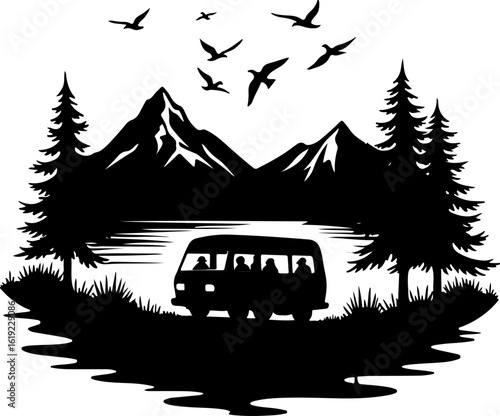 vector illustration of a bus, bus, car, transport, transportation, travel, vehicle, road, vector, coach, van, isolated, illustration, tour, vintage, city, auto, public, red, old, cartoon, retro, passe